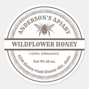 Vintage white bee apiary honey jar label