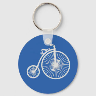 Vintage White Bicycle on Blue Key Ring