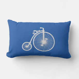 Vintage White Bicycle on Blue Lumbar Cushion