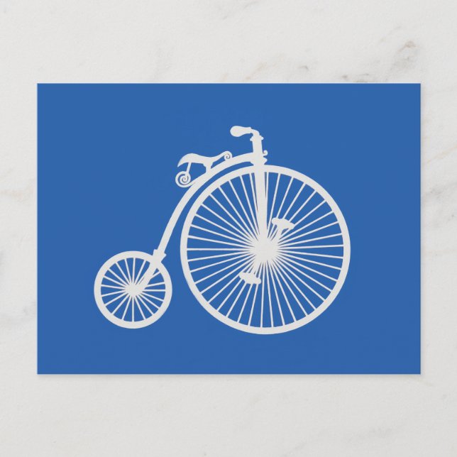 Vintage White Bicycle on Blue Postcard (Front)