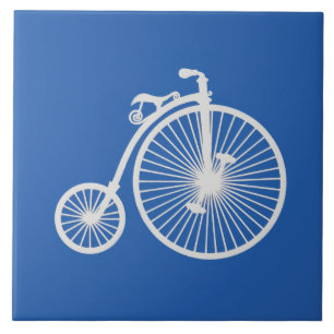 Vintage White Bicycle on Blue Tile