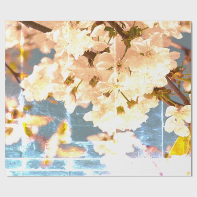 Vintage White blue spring flower blossom Wrapping Paper (Flat)