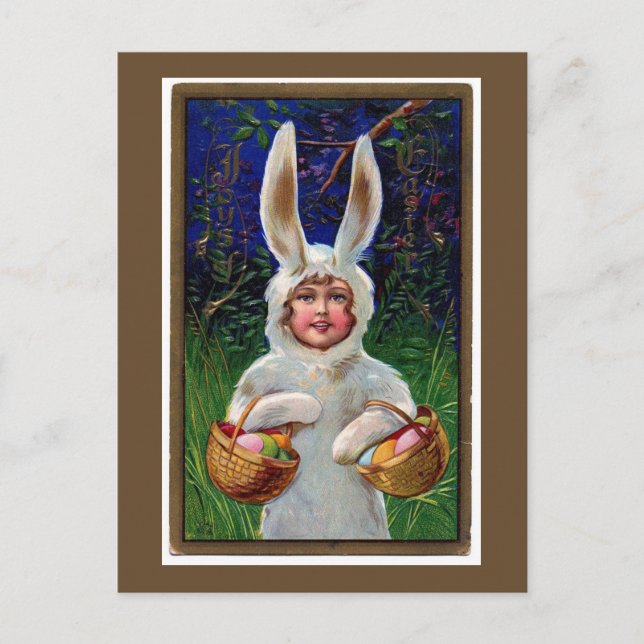 Vintage White Bunny Suit Easter Postcard (Front)
