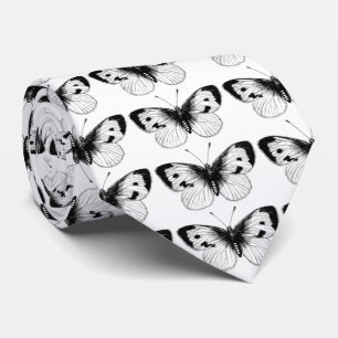 Vintage White Cabbage Butterfly Illustration Tie