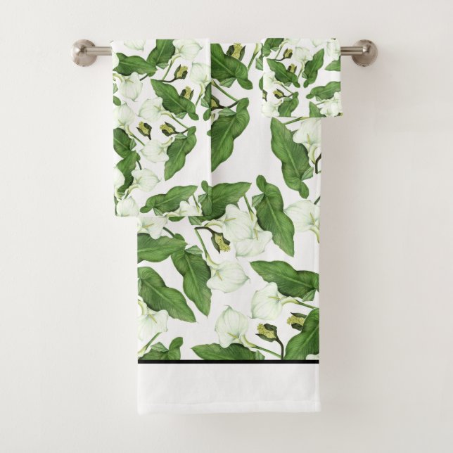 Vintage White Calla Lily Flower Bath Towel Set (Insitu)