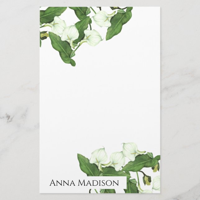 Vintage White Calla Lily Flowers Stationery (Front)