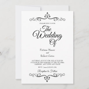 Vintage White Calligraphy Wedding Invitation