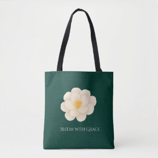 Vintage White Camellia Forest Green Elegant Tote Bag