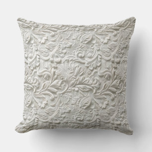 Vintage white carved leather outdoor cushion