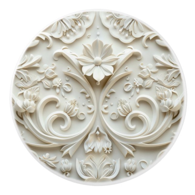 Vintage White Ceramic Knob  (Front)