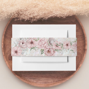 Vintage White Champagne Peony Wedding Invitation Belly Band