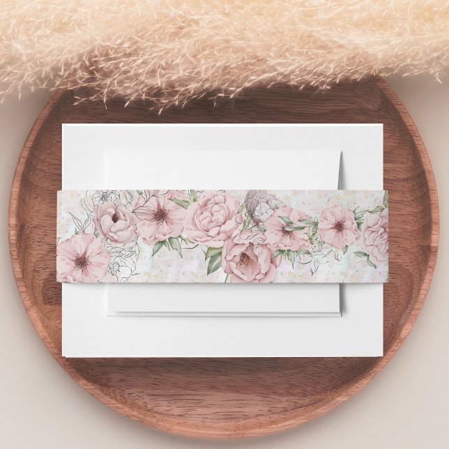 Vintage White Champagne Peony Wedding  Invitation Belly Band (Creator Uploaded)