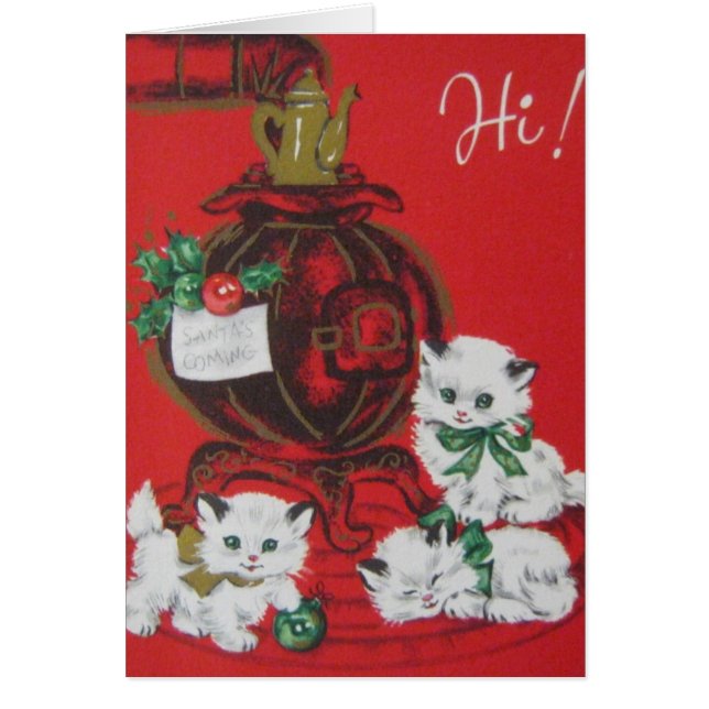Vintage White Christmas Kittens Holiday Card (Front)