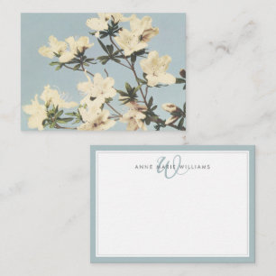 Vintage White Cream Azalea Flowers Monogram Card