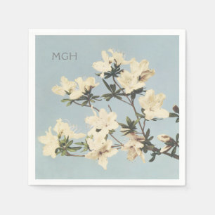 Vintage White Cream Azalea Flowers Monogram Napkin