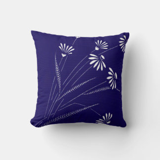 Vintage White Daisies on Blue Cushion