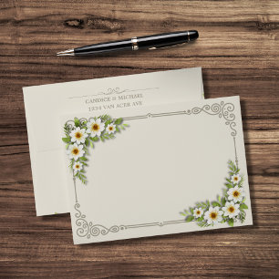 Vintage White Daisy Floral Romantic Rustic Wedding Envelope