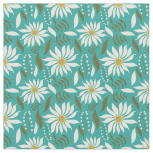 Vintage White Daisy Turquoise Floral Fabric