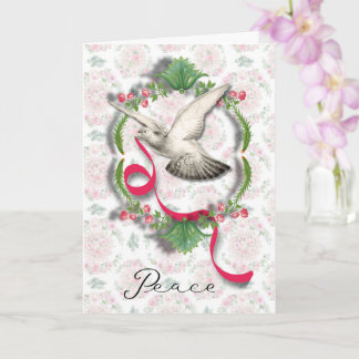 Vintage White Dove with Ribbon Greeting Card