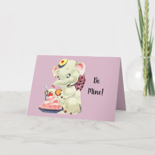 Vintage White Elephant eating cake dessert Card
