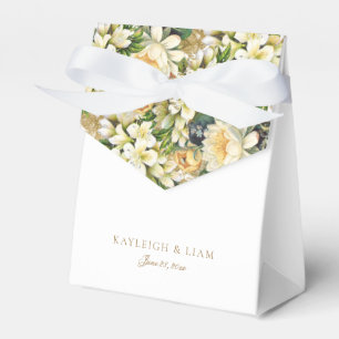 Vintage White Floral Gold Script Wedding Favour Box