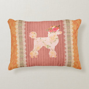 Vintage White Floral Poodle With Roses  Decorative Cushion