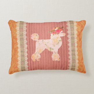 Vintage White Floral Poodle With Roses Decorative Cushion