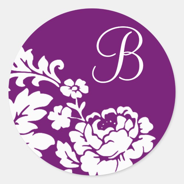 Vintage White Floral Silhouette on Lavender  Classic Round Sticker (Front)