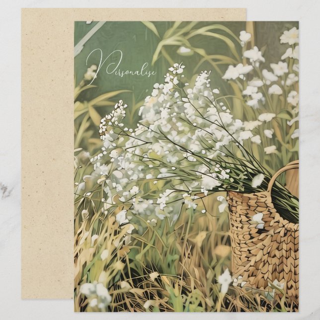 Vintage White Flower Pattern Floral ScrapbookPaper (Front/Back)