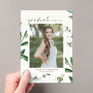 Vintage White Flowers Botanical Photo Graduation Acrylic Invitations