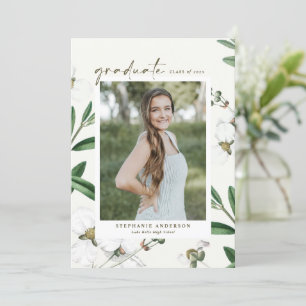 Vintage White Flowers Botanical Photo Graduation Invitation