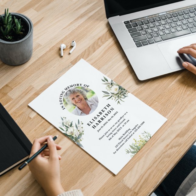 Vintage White Flowers Funeral Invitation (Creator Uploaded)