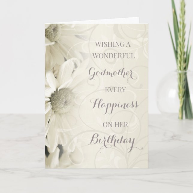 Vintage White Flowers Godmother Birthday Card (Front)