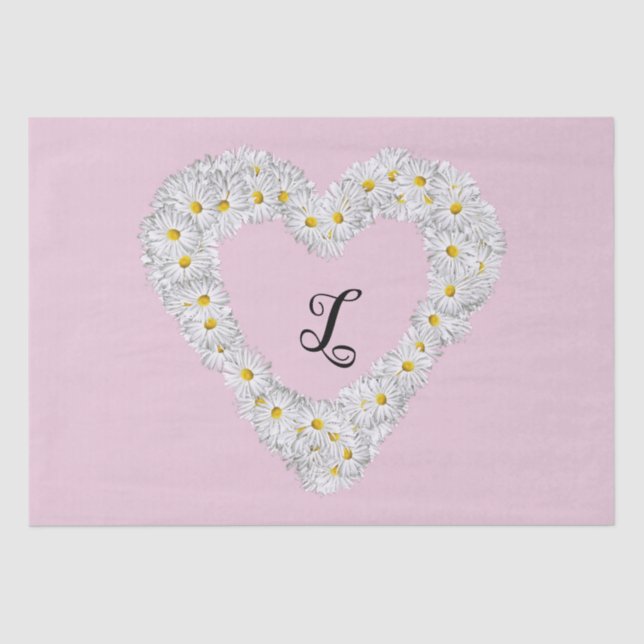 Vintage White Flowers Heart with Monogram   Tissue Paper (Front)