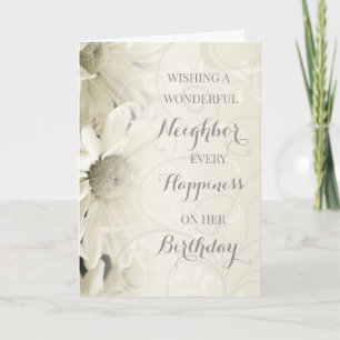 Vintage White Flowers Neighbour Birthday Card