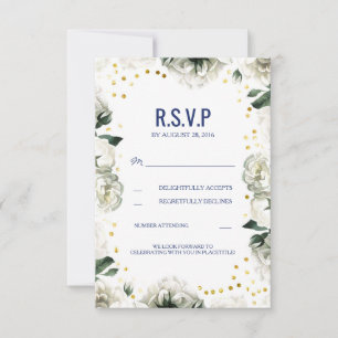 Vintage White Flowers Wedding RSVP Cards