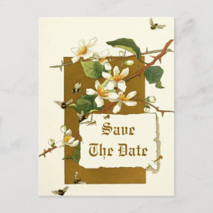 Vintage white flowers wedding Save the Date Announcement Postcard