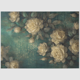 Vintage white French rose gold foil emerald green Tissue Paper