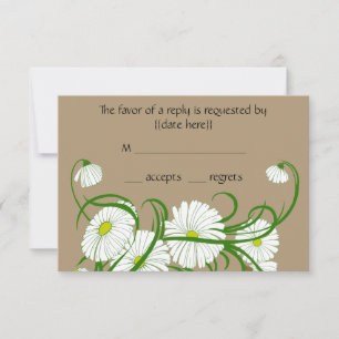 Vintage White Gerber Daisy Flowers Wedding Set RSVP Card