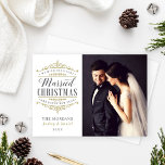 Vintage White Gold Married Christmas Wedding Photo Holiday Card<br><div class="desc">Elegant "We wish you a Married Christmas and Happy New Year" holiday photo cards for a newlywed couple includes an ornate antique gold and charcoal grey vintage typography design with beautiful scroll detail and custom text you can personalise with a sweet and simple message from the newly married couple. White...</div>