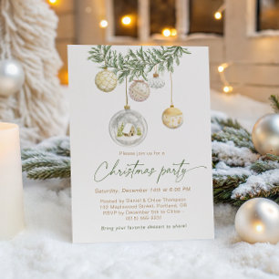 Vintage White Gold ornament Christmas party Invitation