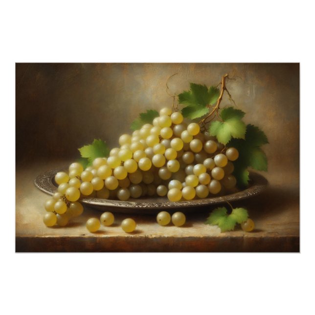 Vintage White Grapes Still Life Poster (Front)