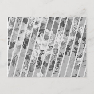 Vintage White Grey Floral Stripes Pattern Postcard