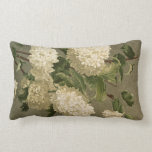 Vintage White Hydrangea, Tapestry Look Lumbar Cushion<br><div class="desc">This pretty throw pillow has a vintage close up image of hydrangea blossoms with leaves in pretty shaded green. The background is a lovely medium grey. This pillow would look great in a country or victorian style home. It would also work in any home for a feminine but neutral color...</div>