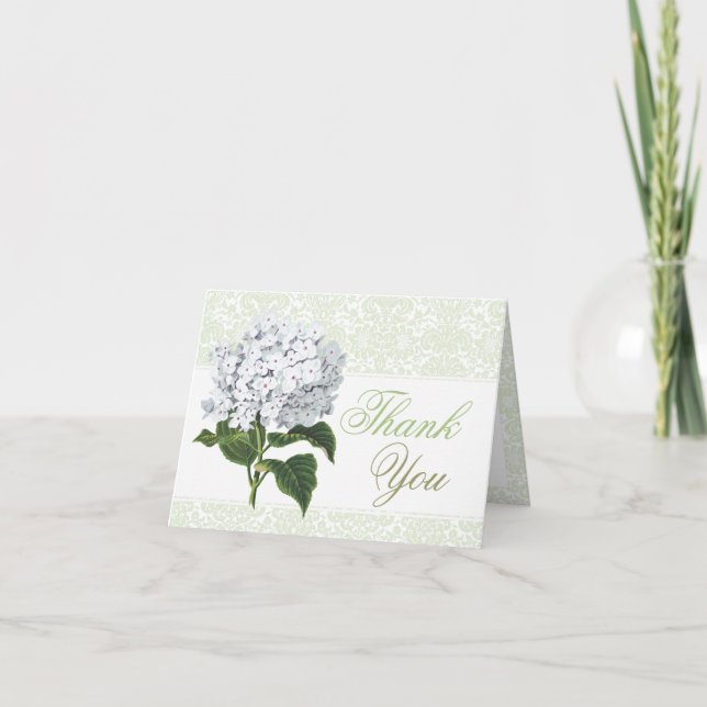 Vintage White Hydrangea Thank You Card (Front)