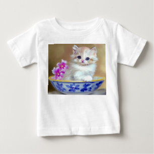 Vintage White Kitten Illustration Baby T-Shirt