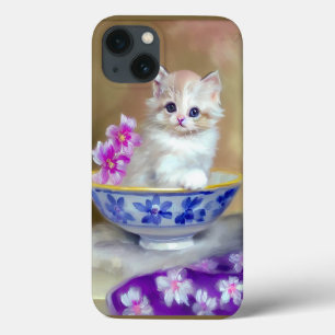 Vintage White Kitten Illustration iPhone 13 Case