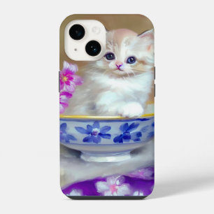 Vintage White Kitten Illustration iPhone 14 Case