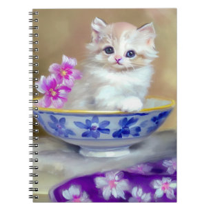 Vintage White Kitten Illustration Notebook