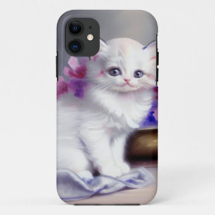 Vintage White Kitten with Pink and Purple Flowers Case-Mate iPhone Case